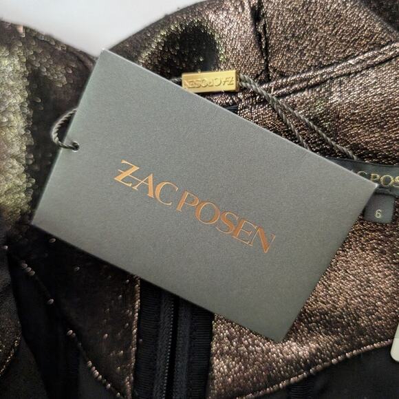 Zac Posen Metallic Bustier Sheath Cocktail Dress Size 6 Copper Brown Fitted New - Picture 5 of 13